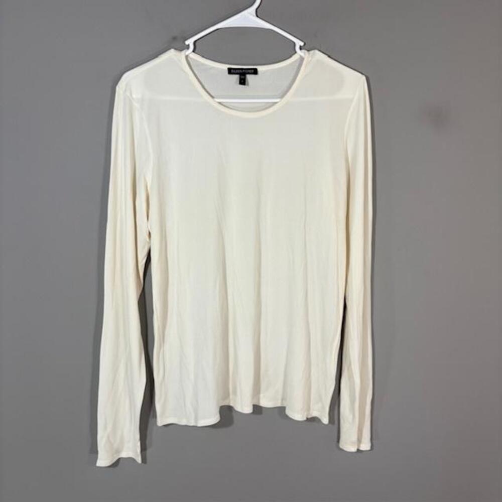 Eileen Fisher T-Shirt Womens Large White Silk Sheer Crew Neck Long Sleeve Top